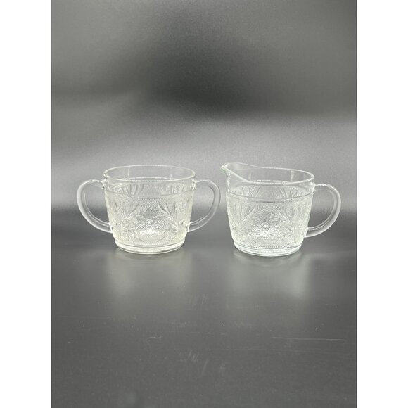 Vintage 1980's Tiara Clear Sandwich Glass Cream and Sugar with handles, no lid - Picture 3 of 9